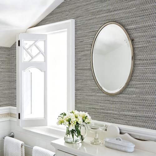 Grasscloth Peel and Stick Wallpaper Faux Linen 17.3in x 196.8in (Gray Green / 17.3inch × 196.8inch)