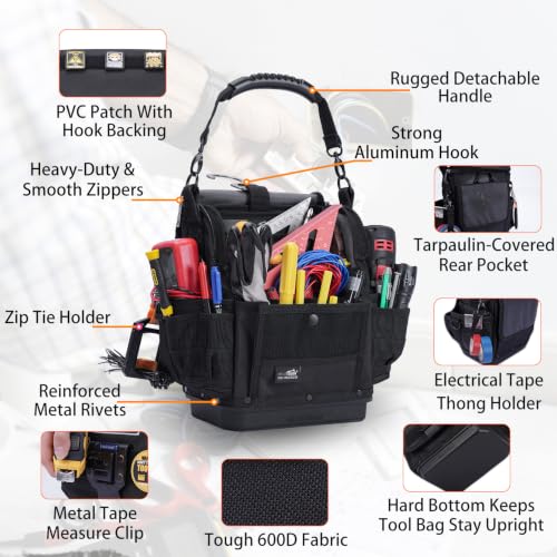 Electrician Tool Bag HVAC Tool Bags with Hard Bottom
