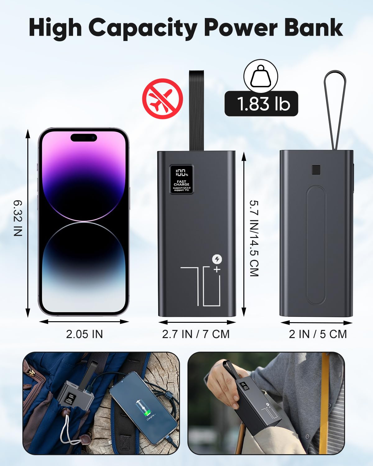 Portable Charger 70000mAh Power Bank Fast Charging (Black)