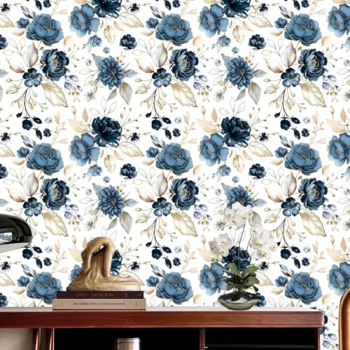 Vintage Dark Black Floral Peel and Stick Wallpaper Botanical Flower Waterproof Removable Self Adhesive Vinyl Contact Wall Paper for Bedroom Bathroom 17.5" X 196"