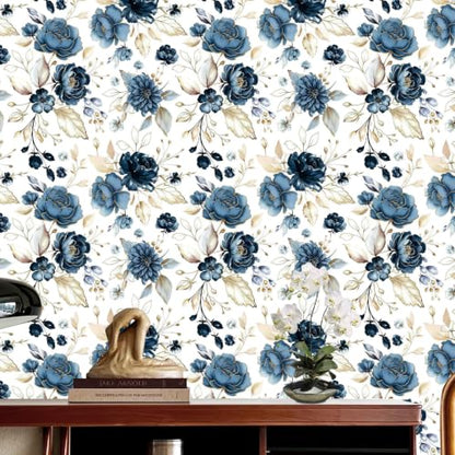 Vintage Dark Black Floral Peel and Stick Wallpaper Botanical Flower Waterproof Removable Self Adhesive Vinyl Contact Wall Paper for Bedroom Bathroom 17.5" X 196"