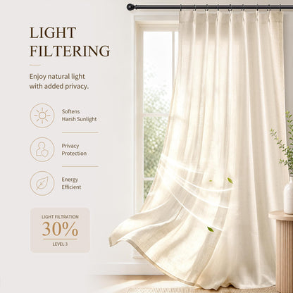 Cream Pinch Pleated Linen Curtains 120 Inch Long for Living Room (Linen / 40"W x 120"L (Pack of 2))