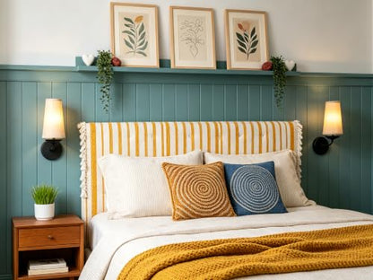 Vintage Wall Sconces Hardwired Boho Brass Finished Wall Lamps with Natural Linen Fabric Lampshade