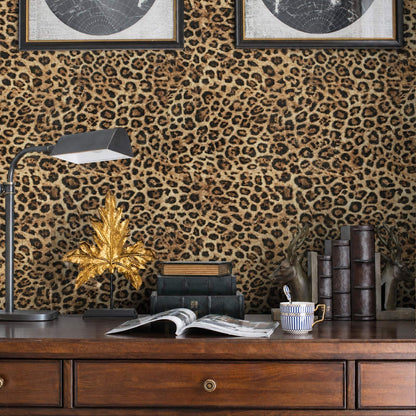 Cheetah Print Wallpaper Room Decor Brown Leopard Peel and Stick Wallpaper (Cheetah / 17.3" x 393.7")