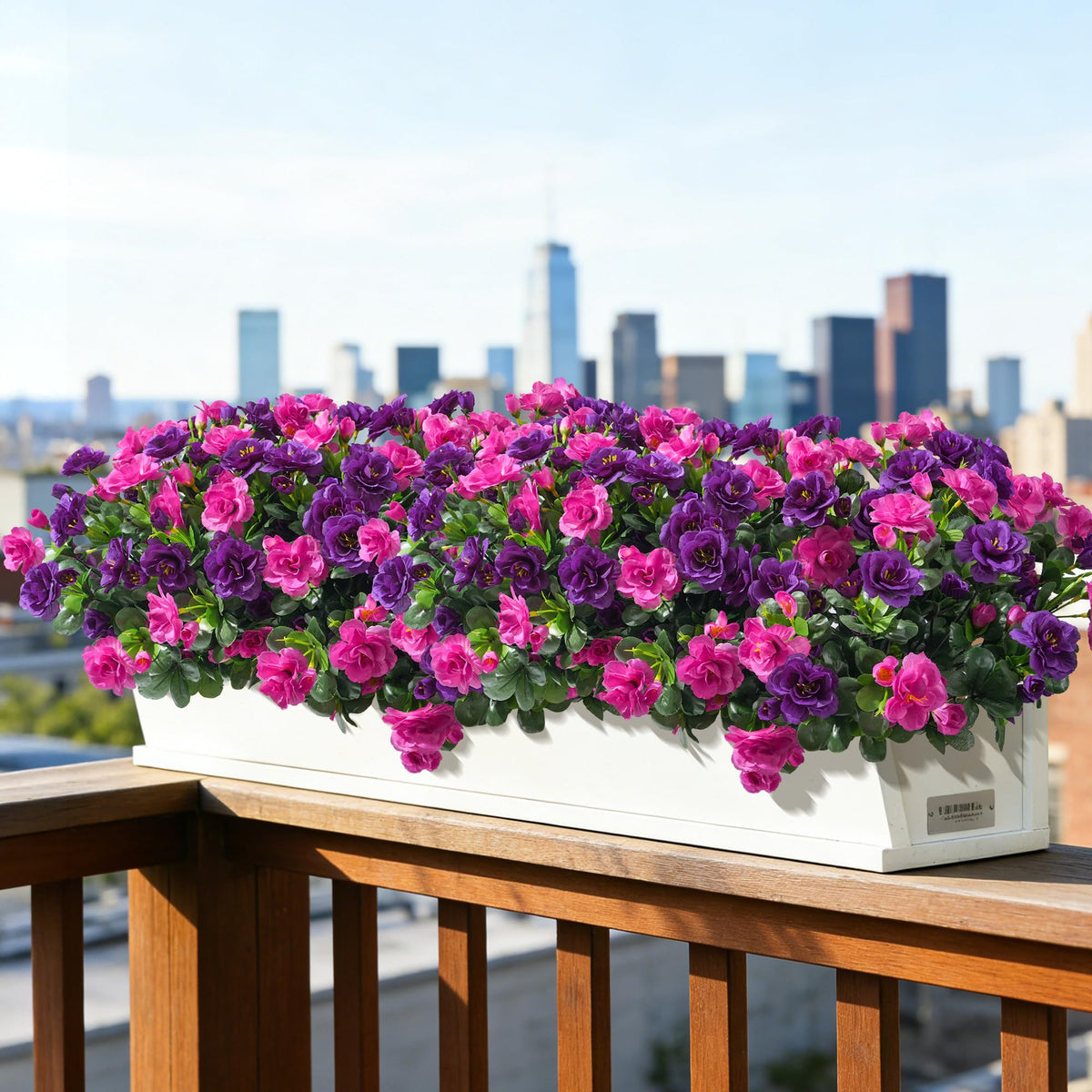 Artificial Faux Outdoor Flowers Plants for Spring Summer Decoration (Purple+fuchsia)