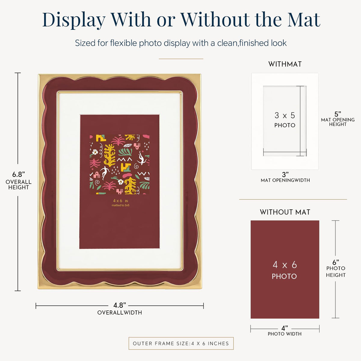 4x6 Scalloped Enamel Picture Frame (Oxblood Burgundy / 4x6)
