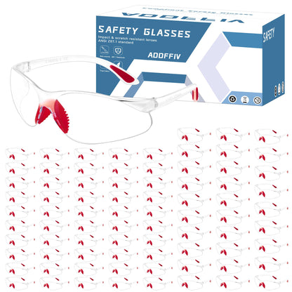 80 Pack Clear Safety Glasses Bulk (Red Nose Bridge)