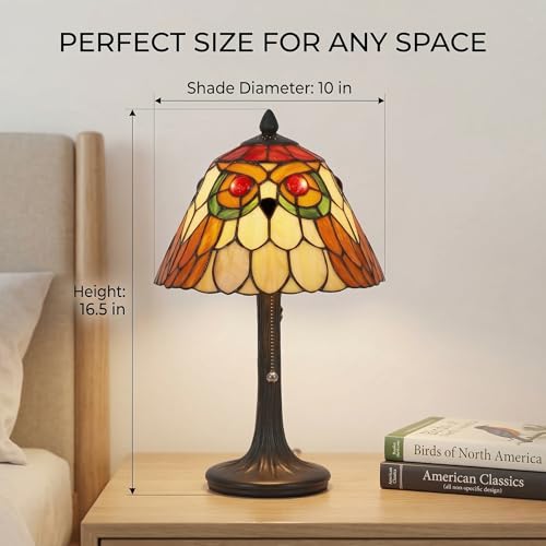 Tiffany Style Table Lamp Stained Glass Vintage Owl Bedside Light