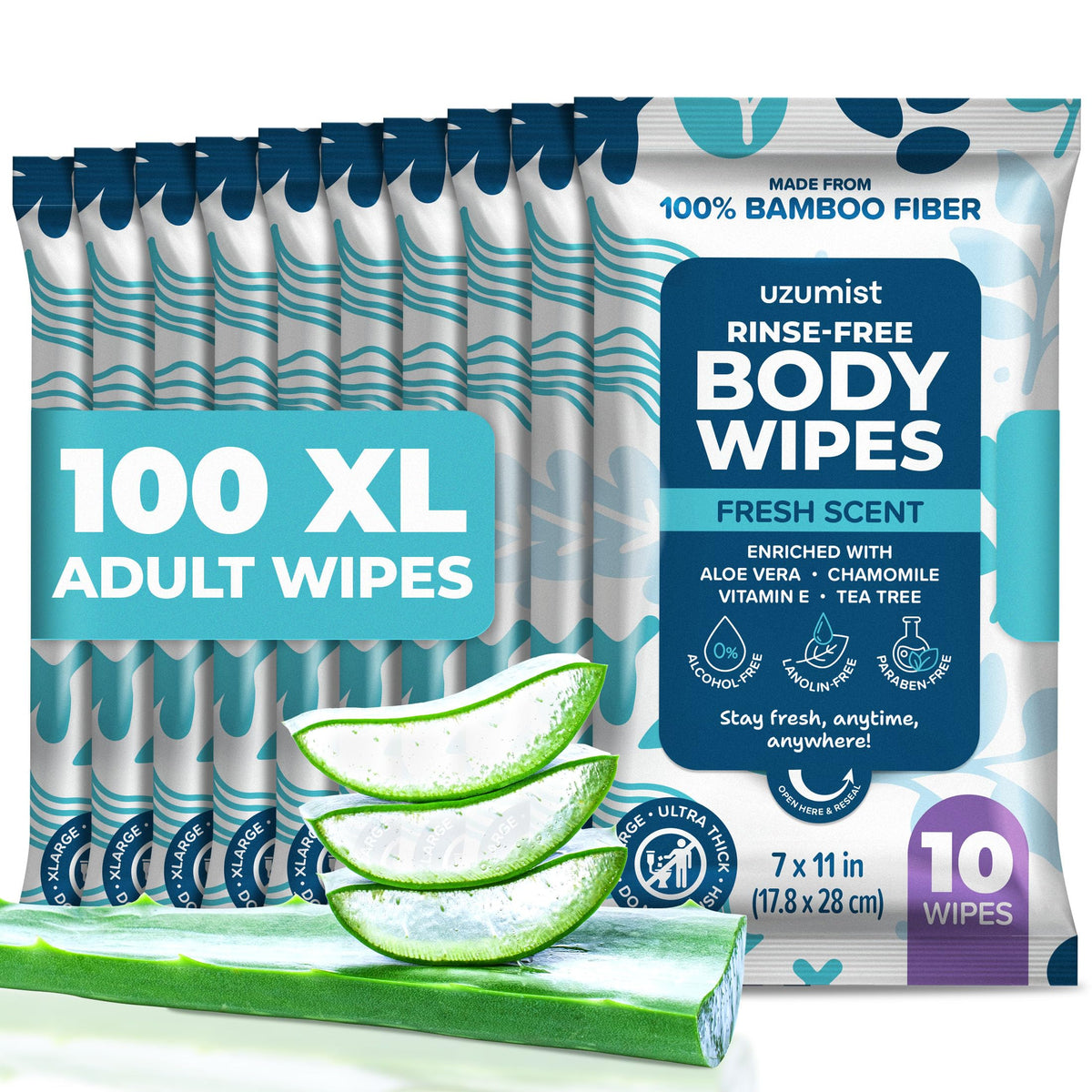 Bath Body Wipes For Adults Bathing No Rinse (100 Pack)