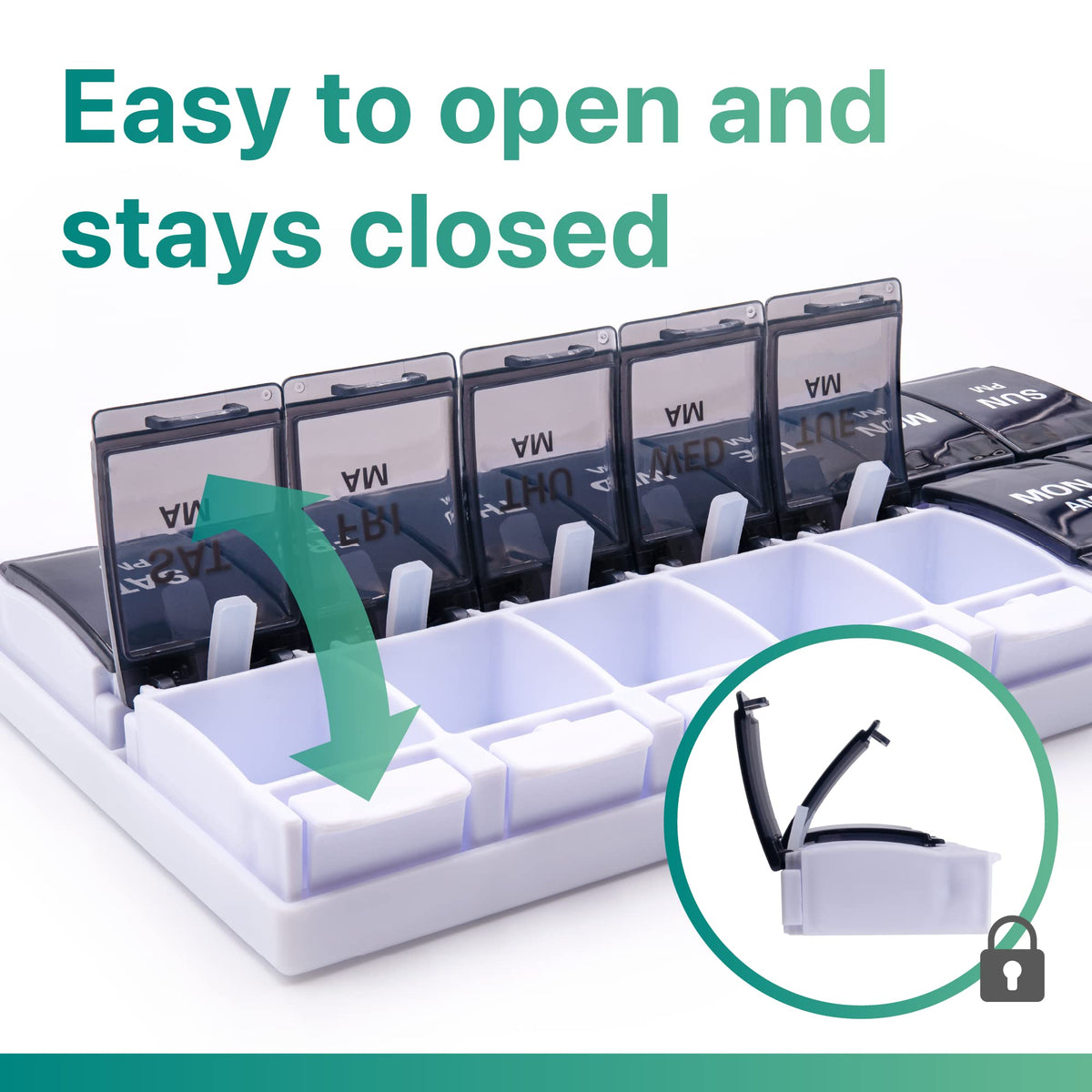 AM PM Weekly 7 Day Pill Organizer (Black (1 Pack))
