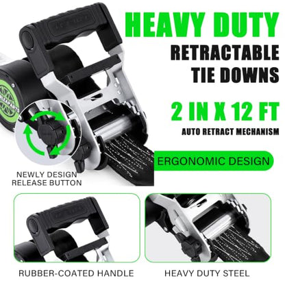 2" x12' Retractable Ratchet Straps 2 Pack 3300LBS