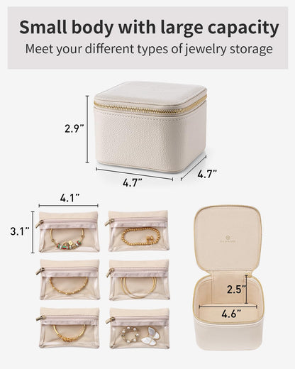 Jewelry Travel Case with 6 Clear Velvet Zipper Pouches (B.6 PCS White)