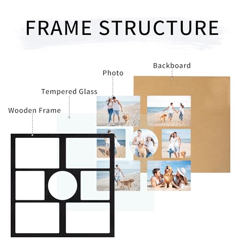 5x7 and 5x5 Collage Picture Frame (Rustic Black / 15.6x15.6in (1Pack))