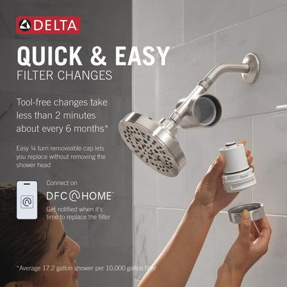 5 Setting Shower Head Brushed Nickel with Clarifi Standard Shower Filter Attachment with Filter (Stainless)