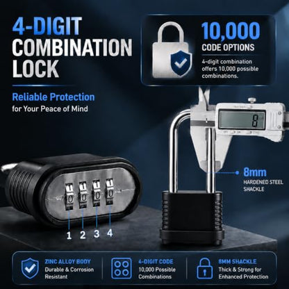 2 Pack 4.13 Inch Long Shackle Combination Lock