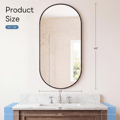 24" x 48" Black Bathroom Mirror for Wall (Black-oval / 24"L x 48"W)