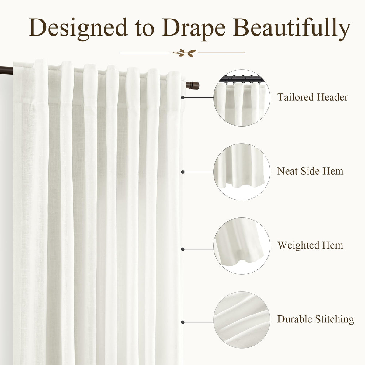 Ivory Linen Curtains 90 Inches Long 2 Panels for Living Room (Ivory / 50"W x 90"L (Pack of 2))