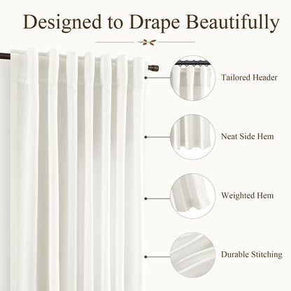 Ivory Linen Curtains 90 Inches Long 2 Panels for Living Room (Ivory / 50"W x 90"L (Pack of 2))