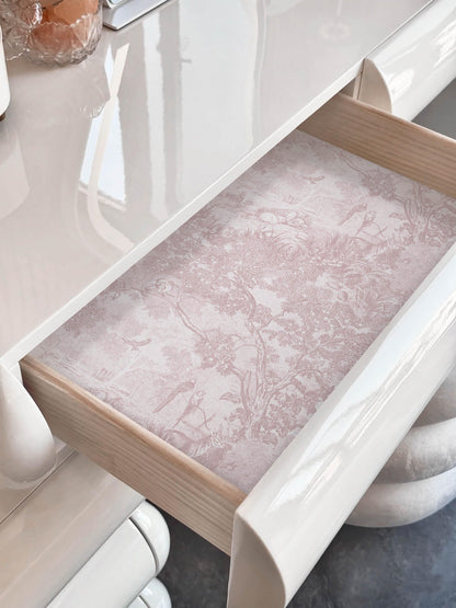 Peel and Stick Wallpaper Pink and White Vintage Forest Animals Floral Wallpaper Removable Self (Soft Pink / 17.3" x 78.7")