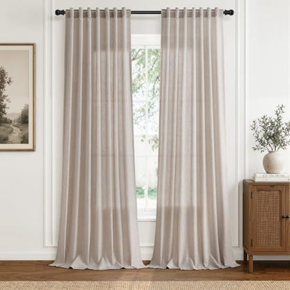 Oatmeal Linen Curtains 96 Inches Long for Living Room 2 Panels (Oatmeal / 52"W x 96"L (Pack of 2))