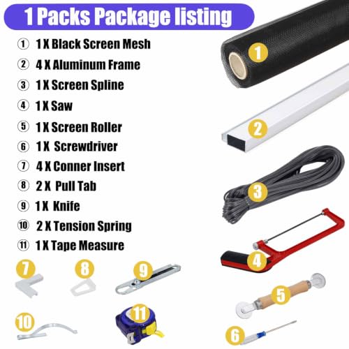 Window Screen Frame Kit DIY Screen Replacement Kit Screens to Fit Any Window with Full Tool Set