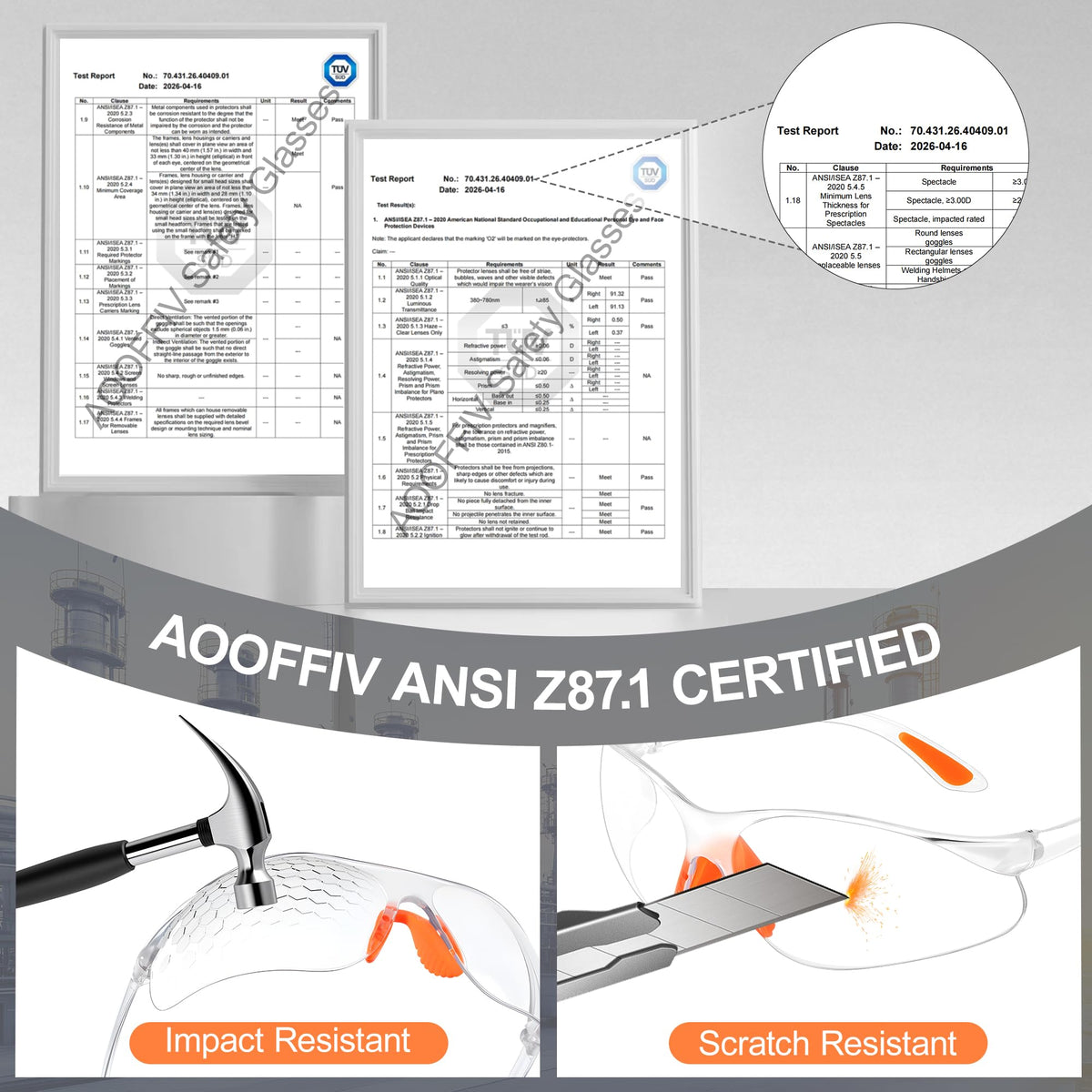 80 Pack Anti Fog Safety Glasses Bulk (Orange Nose Bridge)