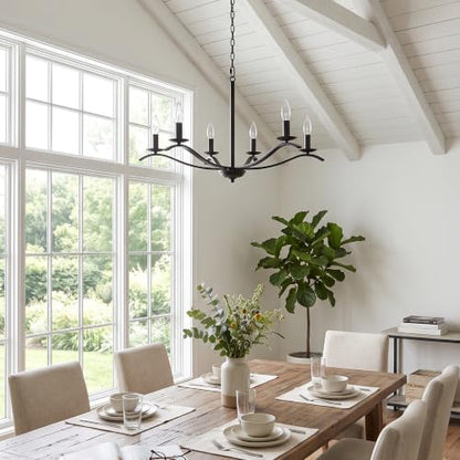 Modern Farmhouse Chandelier 6 Light Candle Large Light Fixture for Dining Room Living Room Kitchen Island