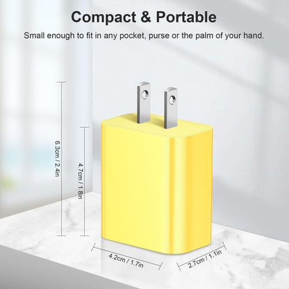 USB C Charger Block Fast Charging Block Type C Charger Multiport Adapter (Yellow / 20W2Pack)