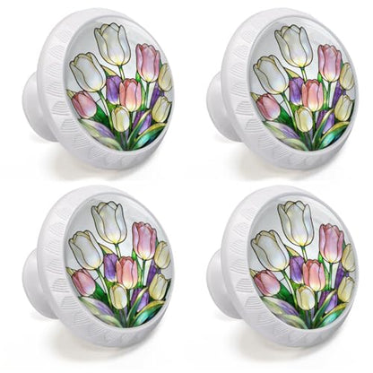 4 Pack Colorful Tulip Cabinet Knobs for Kitchen Bathroom