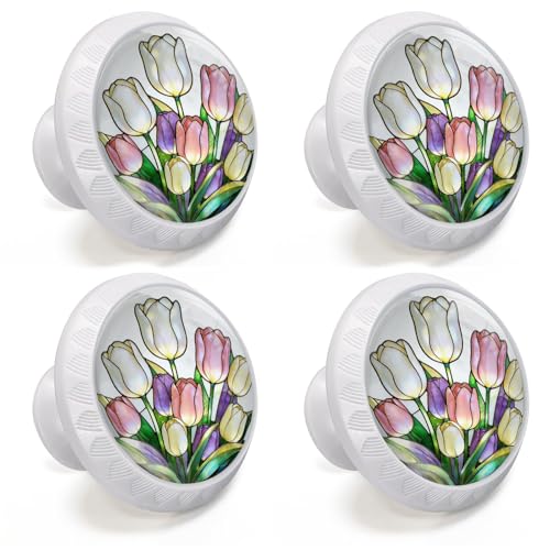 4 Pack Colorful Tulip Cabinet Knobs for Kitchen Bathroom