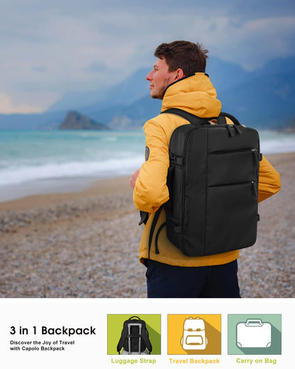 Travel Backpack for Women Men Waterproof Laptop Backpack Airlines Approved Carry On Backpack Bag Computer Bookbag for Business (Black Zipper / 17.3 Inch)