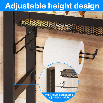 Toilet Paper Holder Stand with Storage Shelf (Black Gray)