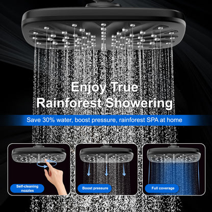 Dual Rainfall Shower Head With 8 (Matte Black)