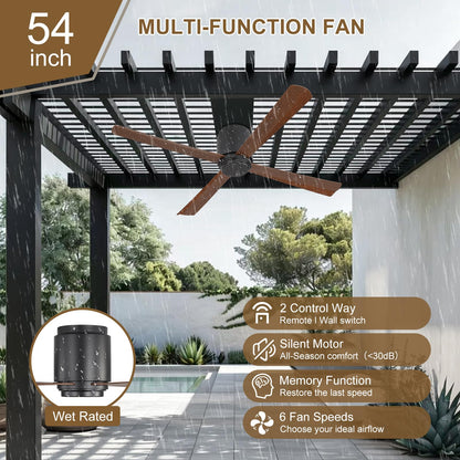 54 Inch Wet Rated Ceiling Fan without Light (Black and Walnut / 54")