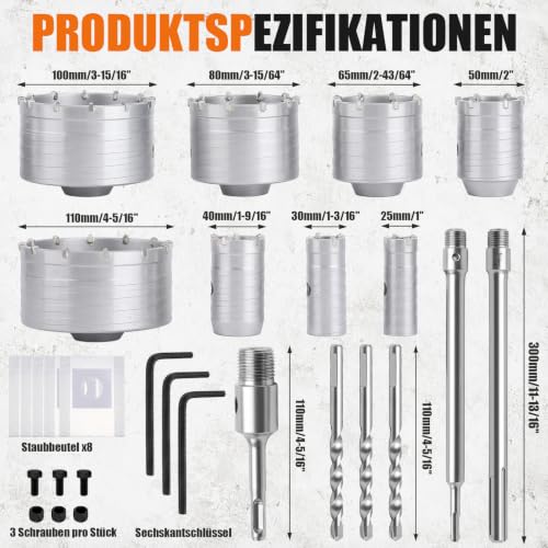 DAIMIT Concrete Hole Saw Kits with SDS Plus Shank Connecting Rod