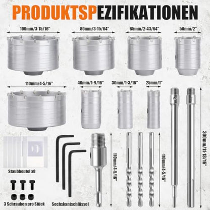 DAIMIT Concrete Hole Saw Kits with SDS Plus Shank Connecting Rod