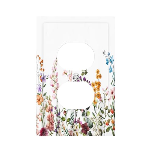 Wildflower Floral Plant Decorative Light Switch Cover Colorful Flower Switch Plate Covers Single Blank Wall Plates Electrical Faceplate for Kitchen Bathroom Bedroom 5" x 3"