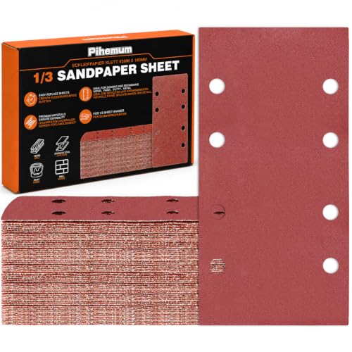 80 PCS 1 3 Sandpaper Sheets 240 Grit 8 Hole (GRIT 240 / 3.6 x 7.3 INCH)