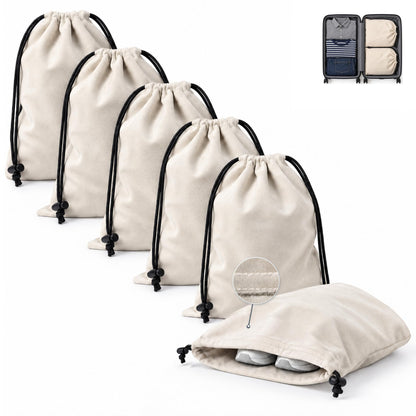 6 Pack Premium Velvet Shoe Bags for Travel & Packing in Suitcases (Beige)