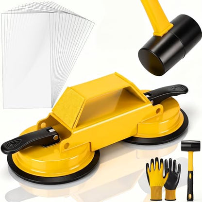Floor Gap Fixer Tool Heavy Duty 45°Striking Surface Floor Gap Repair Tool Kit Iron Reinforced Suction Cup with Hammer Gloves and Sticky Pads for for Closing Gaps