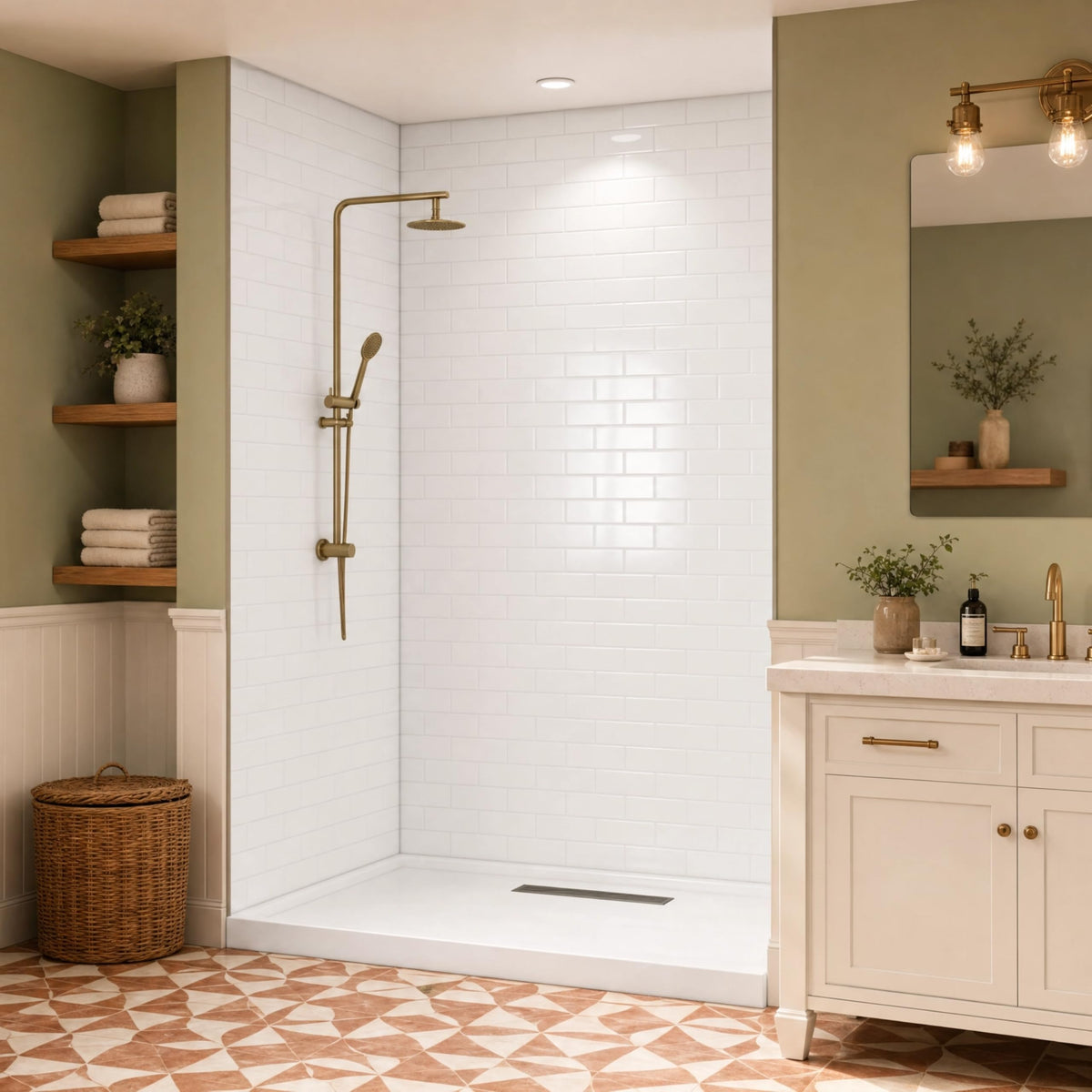 3 Piece SMC Shower Wall Panels (Glossy White / 60"W × 36"D × 96"H)