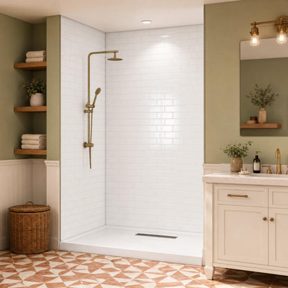 3 Piece SMC Shower Wall Panels (Glossy White / 60"W × 36"D × 96"H)