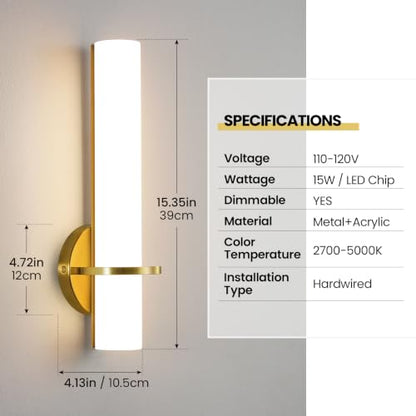 Modern Wall Sconces 5CCT LED Dimmable Bathroom Sconces for Living Room Bedroom Hallway