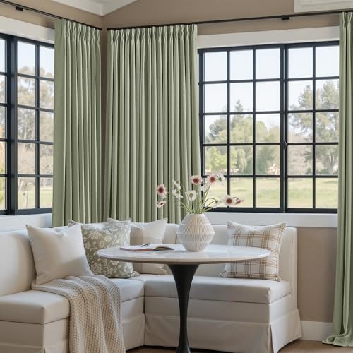 Sage Green Pinch Pleated 100% Blackout Linen Bedroom 90 Inch Curtains (Sage Green / 50"W x 90"L (Pack of 2))