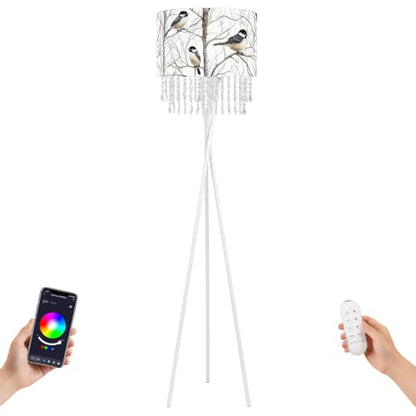 Smart Tripod Floor Lamp with Fabric Shade & Acrylic Droplets