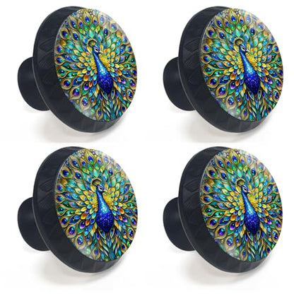 4 Pack Colorful Peacock Cabinet Knobs for Kitchen Bathroom