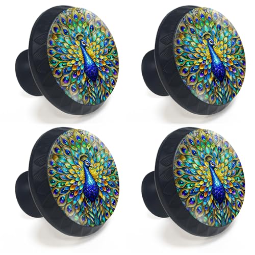 4 Pack Colorful Peacock Cabinet Knobs for Kitchen Bathroom