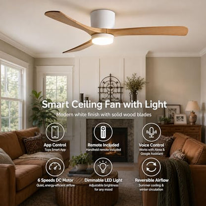Smart Low Profile Ceiling Fan with Lights and Remote