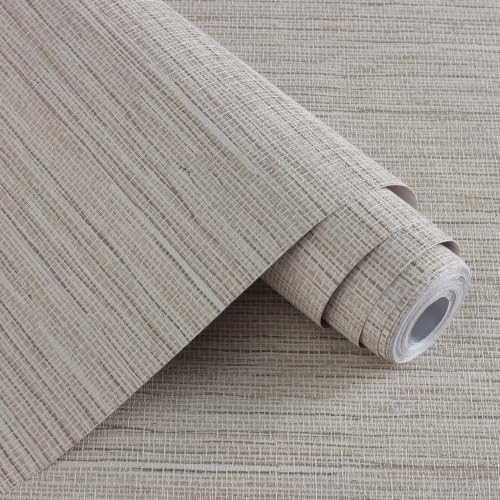Beige Grasscloth Peel and Stick Wallpaper Textured 17.3in x 118.1in (Beige / 17.3inch × 118.1inch)