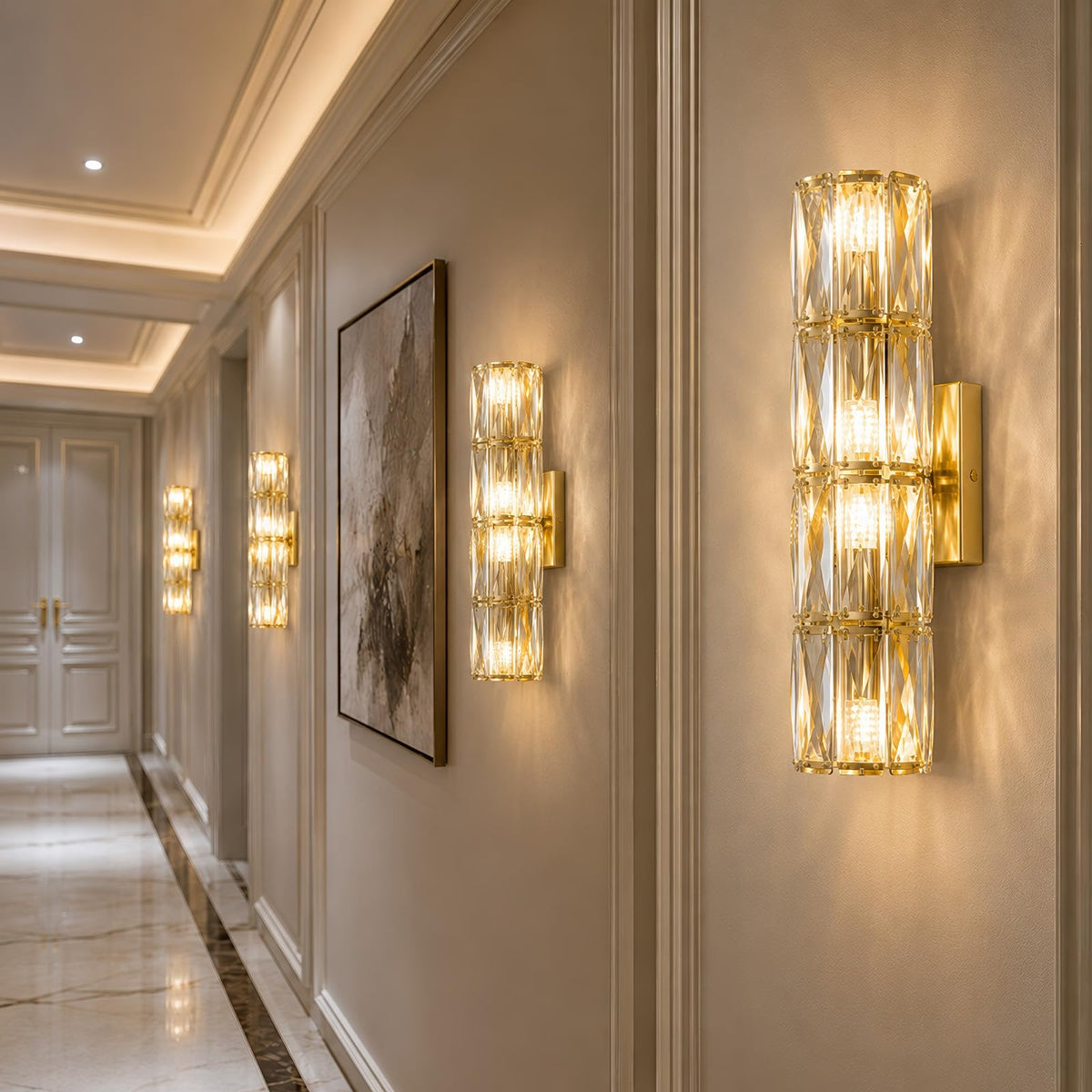 Gold Crystal Wall Sconces Mid (Gold Cylindrical)